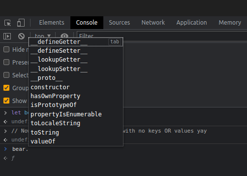 The keys of the js bear object, there are quite a few